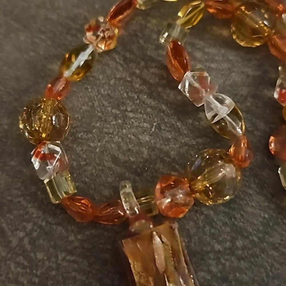 HANDMADE Orange Dichroic Glass Pendant Beaded Necklace